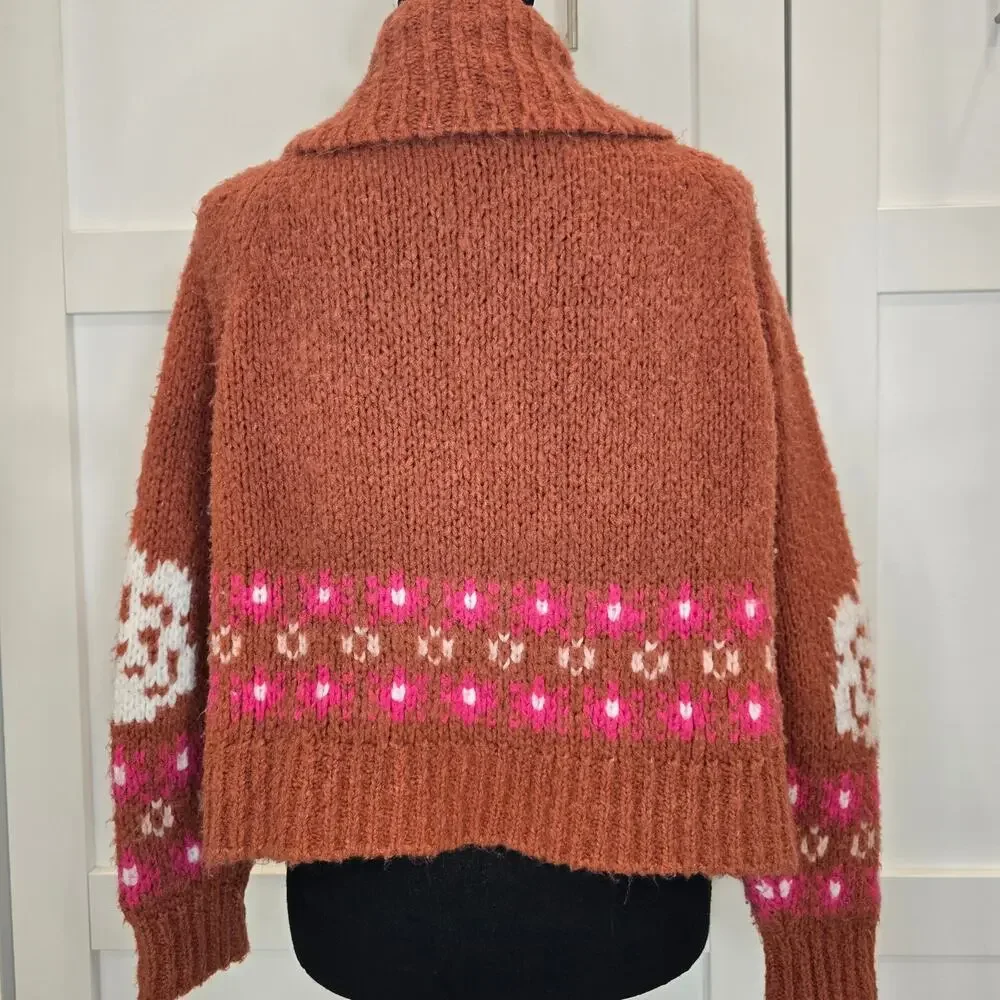 Maeve by Anthropologie Rust and Cream Swans Cardigan.  Size L (P). Retails $180 - Picture 5 of 12